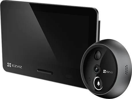 spioncino EZVIZ EP4 nella finitura argento, pannello interno e corpo telecamera